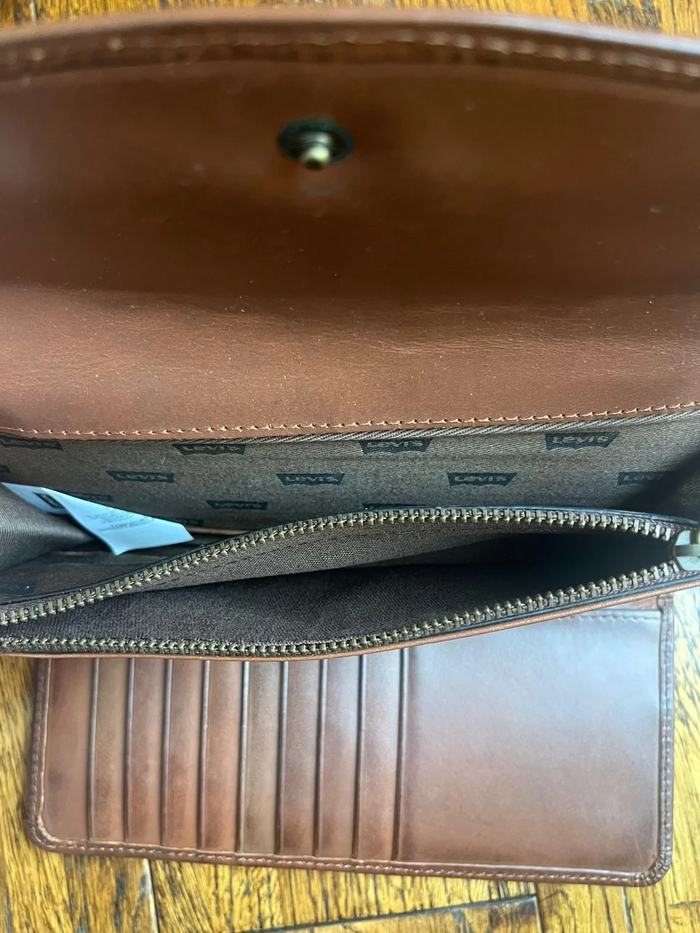 Levi’s Leather Clutch Wallet with Scroll Logo - Brown